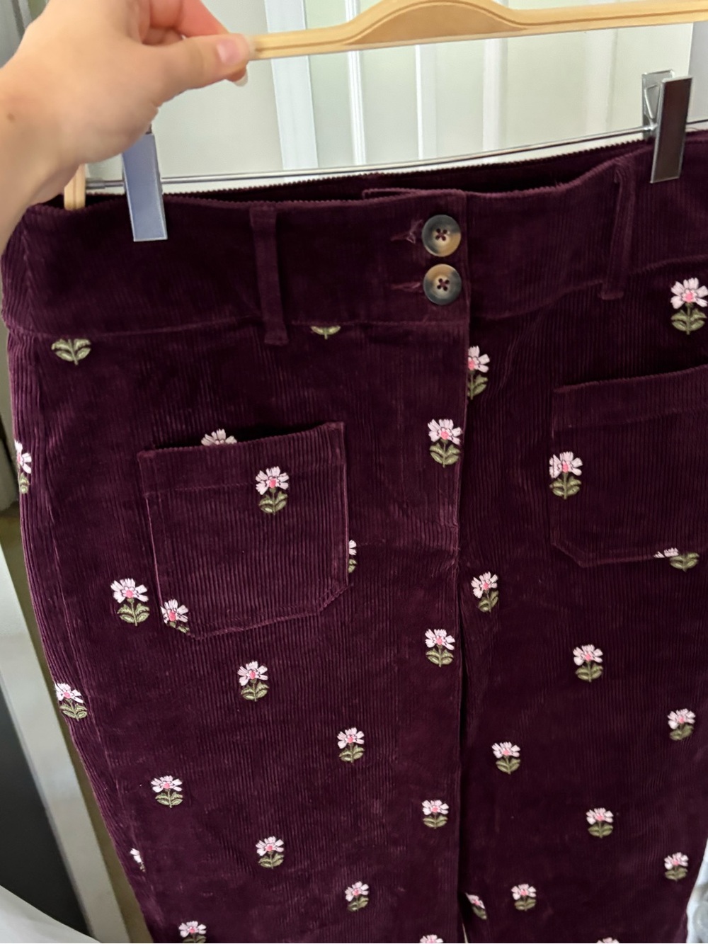 NWT BODEN Primrose Cord Pants Wide Leg Dark Cherry Embroidery Size 10 - Picture 6 of 6